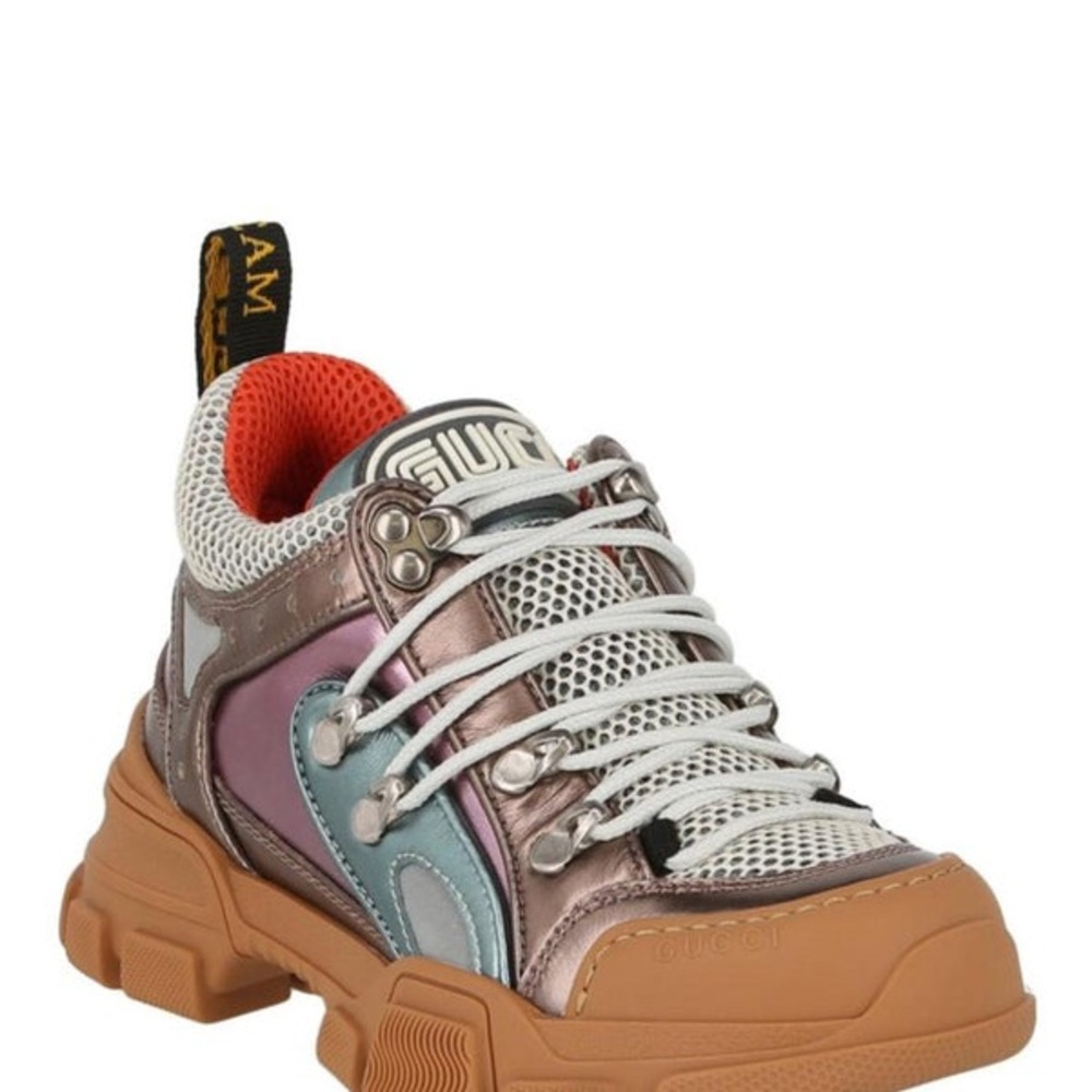 Gucci Womens Flashtrek Metallic Leather Sneakers